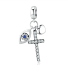 Evil Eye, Cross & Heart Triple Fringe Charm 925 Sterling Silver
