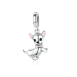 Cute Chihuahua Enamel Dangle Charm 925 Sterling Silver