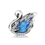 Majestic Crystal Swan Charm 925 Sterling Silver