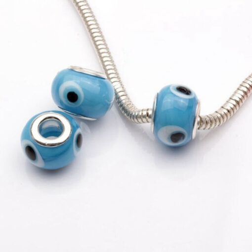 hot 9 pcs 14mm evil eye murano lampwork colored glaze 5mm big hole glass beads fit 3