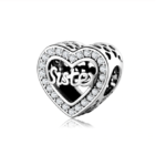 Sisterly Love! Sister Halo Crystal Heart Charm 925 Sterling Silver