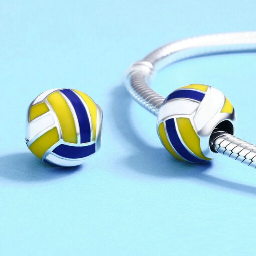 wostu popular 925 sterling silver volleyball love sport ball charm beads fit original charm bracelet diy 3