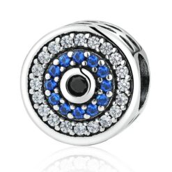 wostu wholesale 925 sterling silver samsara charm bead with blue cz fit original wst bracelet vintage