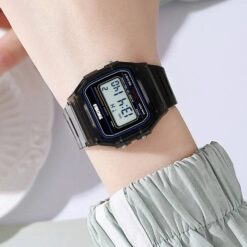 men's digital watch rectangular led display, rubber strap, multifunction with alarm, stopwatch, water resistant