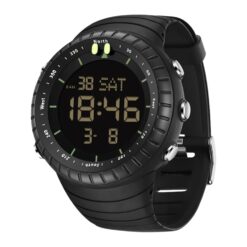 men's digital watch 52mm round led display, chronograph, alarm, water resistant