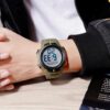 men's digital watch 47mm display, led screen with night light, chronograph, alarm, water resistant