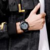 men's digital watch 47mm display, led screen with night light, chronograph, alarm, water resistant