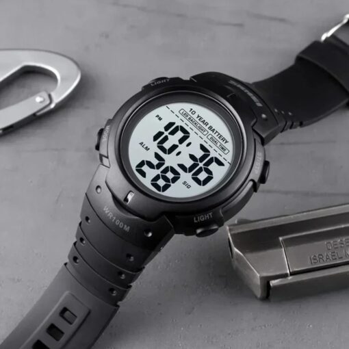 men's digital watch 47mm display, led screen with night light, chronograph, alarm, water resistant