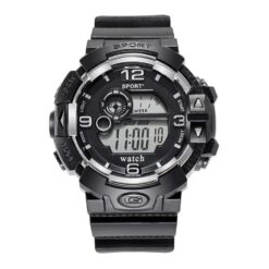 men's digital watch silicone strap, 18mm round glass display
