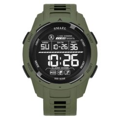 men's digital watch 46mm plastic display, led, chronograph, alarm, water resistant