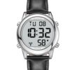 men's digital watch leather strap, 40mm glass display, led, alarm, full calendar
