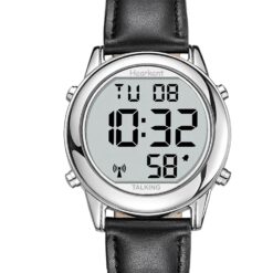 men's digital watch leather strap, 40mm glass display, led, alarm, full calendar