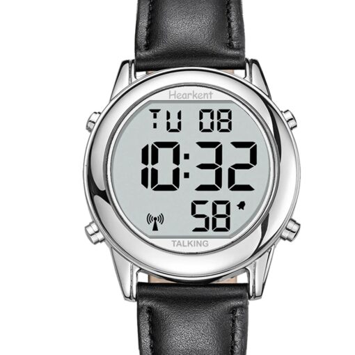 men's digital watch leather strap, 40mm glass display, led, alarm, full calendar