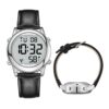 men's digital watch leather strap, 40mm glass display, led, alarm, full calendar