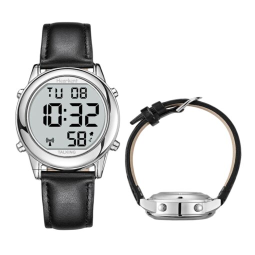 men's digital watch leather strap, 40mm glass display, led, alarm, full calendar