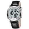 men's digital watch leather strap, 40mm glass display, led, alarm, full calendar