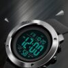 men's digital watch round stainless steel case, 46mm display, stopwatch, chronograph, alarm, water resistant