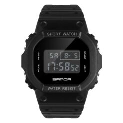 men's digital watch square case, 44mm acrylic display, stopwatch, chronograph, alarm, water resistant