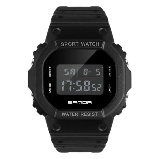 men's digital watch square case, 44mm acrylic display, stopwatch, chronograph, alarm, water resistant
