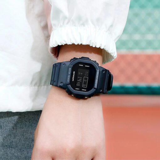 men's digital watch square case, 44mm acrylic display, stopwatch, chronograph, alarm, water resistant