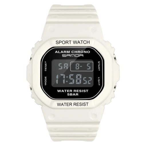 men's digital watch square case, 44mm acrylic display, stopwatch, chronograph, alarm, water resistant