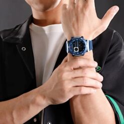 men's digital watch silicone strap, 46mm hardlex display, luminous, water resistant