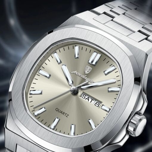men's analog watch stainless steel strap, hardlex crystal, luminous, water resistant