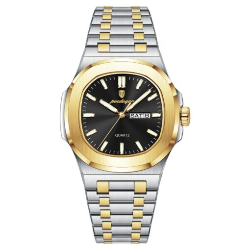 men's analog watch stainless steel strap, hardlex crystal, luminous, water resistant