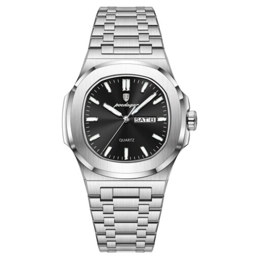 men's analog watch stainless steel strap, hardlex crystal, luminous, water resistant