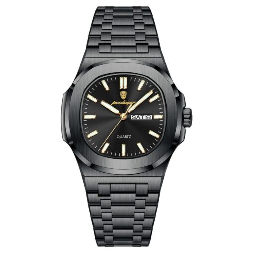 men's analog watch stainless steel strap, hardlex crystal, luminous, water resistant