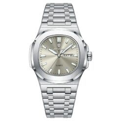 men's analog watch stainless steel strap, hardlex crystal, luminous, water resistant
