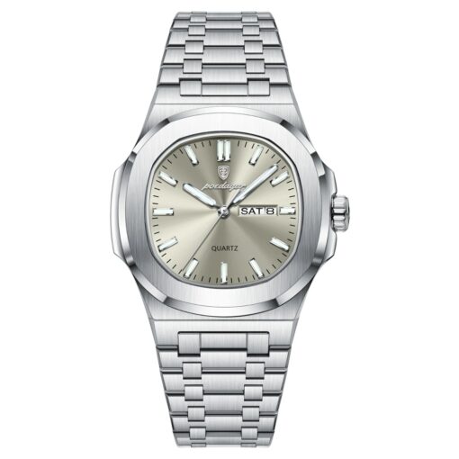 men's analog watch stainless steel strap, hardlex crystal, luminous, water resistant