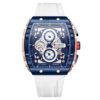 men's analog watch silicone strap, 47mm rectangular hardlex crystal, chronograph and automatic date
