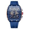 men's analog watch silicone strap, 47mm rectangular hardlex crystal, chronograph and automatic date