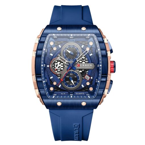 men's analog watch silicone strap, 47mm rectangular hardlex crystal, chronograph and automatic date