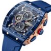 men's analog watch silicone strap, 47mm rectangular hardlex crystal, chronograph and automatic date