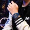 men's analog watch silicone strap, 47mm rectangular hardlex crystal, chronograph and automatic date