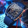 men's analog watch silicone strap, 47mm rectangular hardlex crystal, chronograph and automatic date
