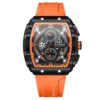 men's analog watch silicone strap, 47mm rectangular hardlex crystal, chronograph and automatic date
