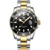 men's analog watch stainless steel strap, round dial, calendar, water resistant
