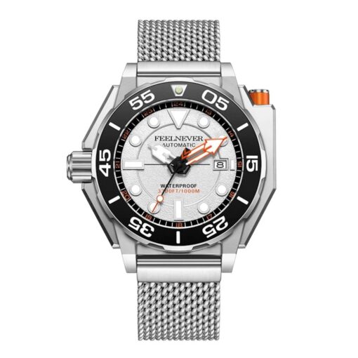 men's automatic analog watch stainless steel strap, 48mm dial, calendar, water resistant
