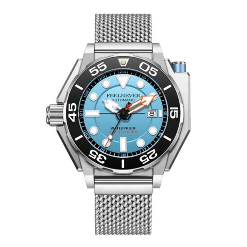 men's automatic analog watch stainless steel strap, 48mm dial, calendar, water resistant