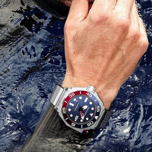 men's automatic analog watch stainless steel strap, 48mm dial, calendar, water resistant