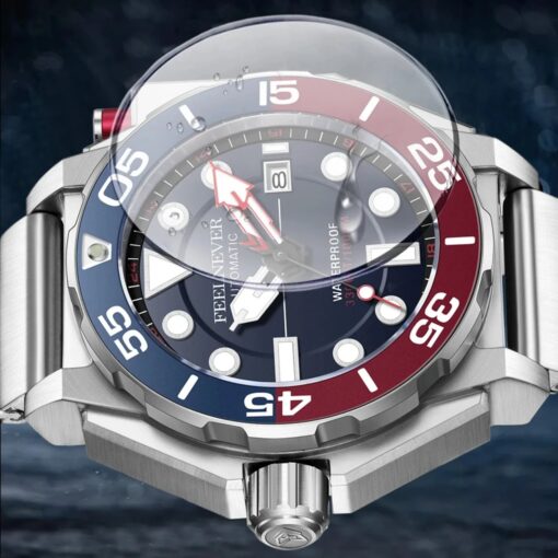 men's automatic analog watch stainless steel strap, 48mm dial, calendar, water resistant