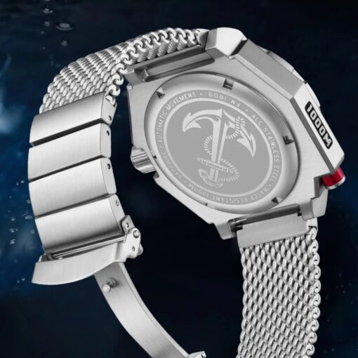 men's automatic analog watch stainless steel strap, 48mm dial, calendar, water resistant