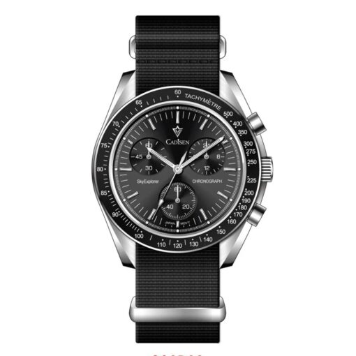 men's analog watch fabric strap, round dial with chronograph, luminous hands, water resistant