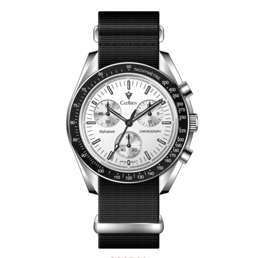 men's analog watch fabric strap, round dial with chronograph, luminous hands, water resistant