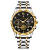 men's analog watch stainless steel strap, 44mm round dial, chronograph, luminous hands, water resistant