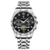 men's analog watch stainless steel strap, 44mm round dial, chronograph, luminous hands, water resistant