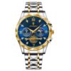 men's analog watch stainless steel strap, 44mm round dial, chronograph, luminous hands, water resistant